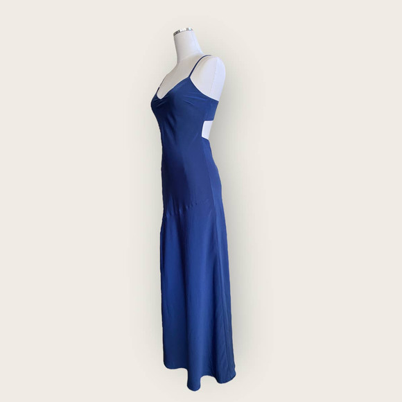 NWOT Divine Romance Navy Blue Satin Backless Maxi Dress - Picture 7 of 10